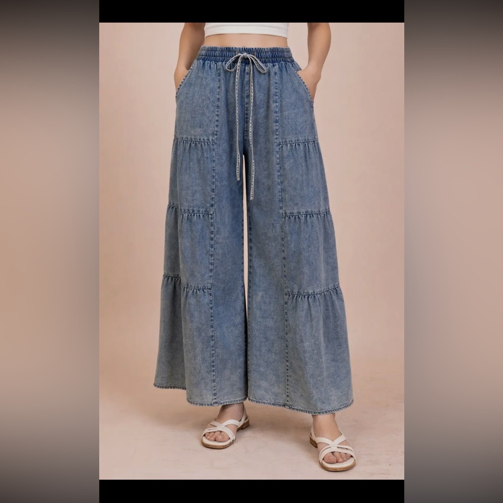 Very J Blue Wide-Leg denim Pants - Picture 4 of 4